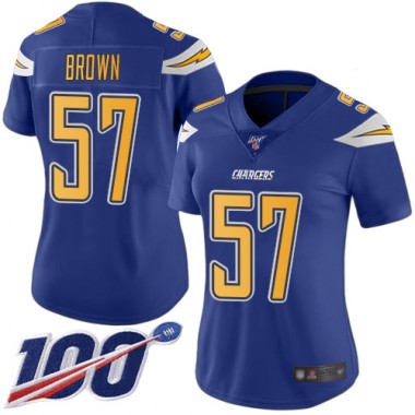 Los Angeles Chargers NFL Football Jatavis Brown Electric Blue Jersey Women Limited #57 100th Season Rush Vapor Untouchable->los angeles chargers->NFL Jersey
